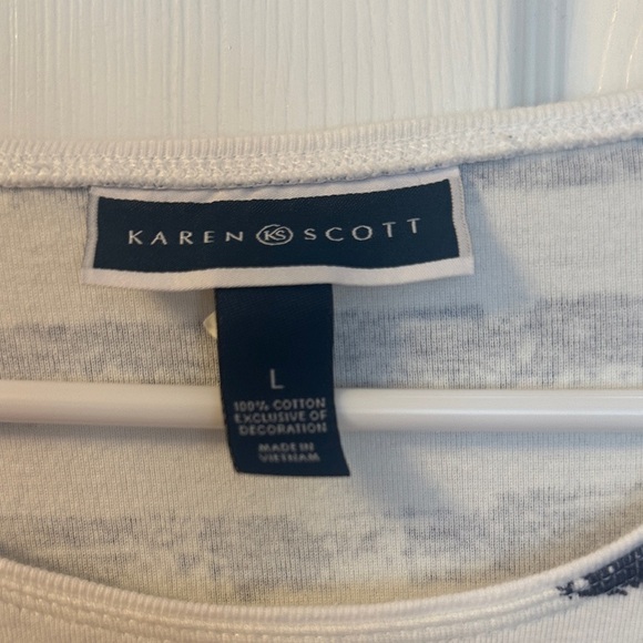 Karen Scott Navy and White Striped Tee with Star - Picture 2 of 4